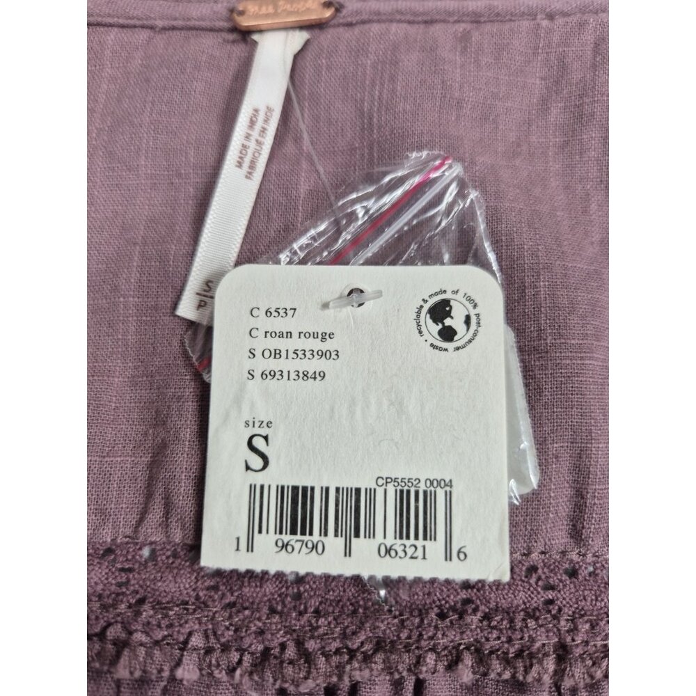 Free People Blouse Size S  Eyelet Lace Crop Top Purple Mauve Roan Rouge (13) - Picture 10 of 13